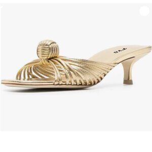 FYS Women Slip on Low Kitten Heel Mules Open Toe Dress Slide Sandals Shoes Gold